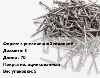 Гвоздь с увеличенной головкой 3х70 оцинкованный 5